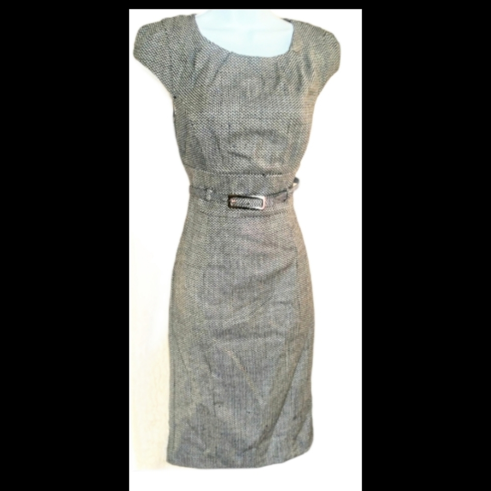 Le chateau gray and blue wool belted dress